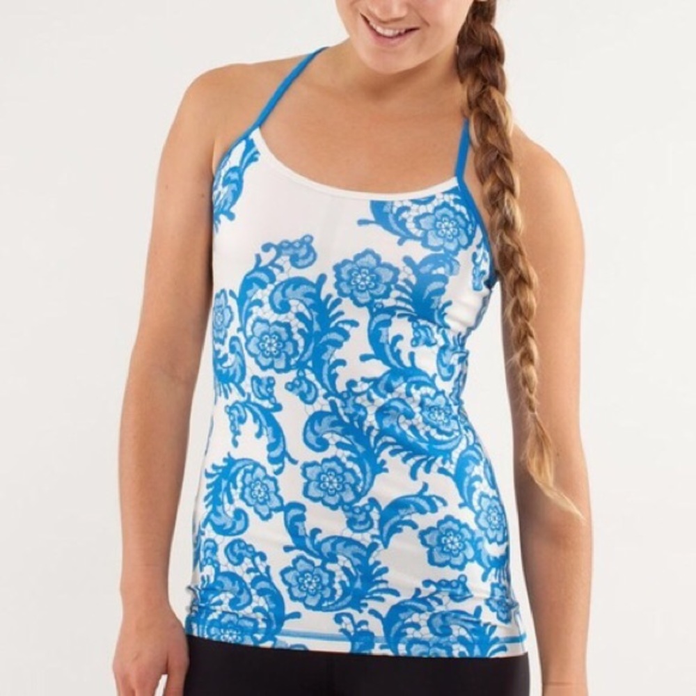 Lululemon Blue Lace and White Y Tank